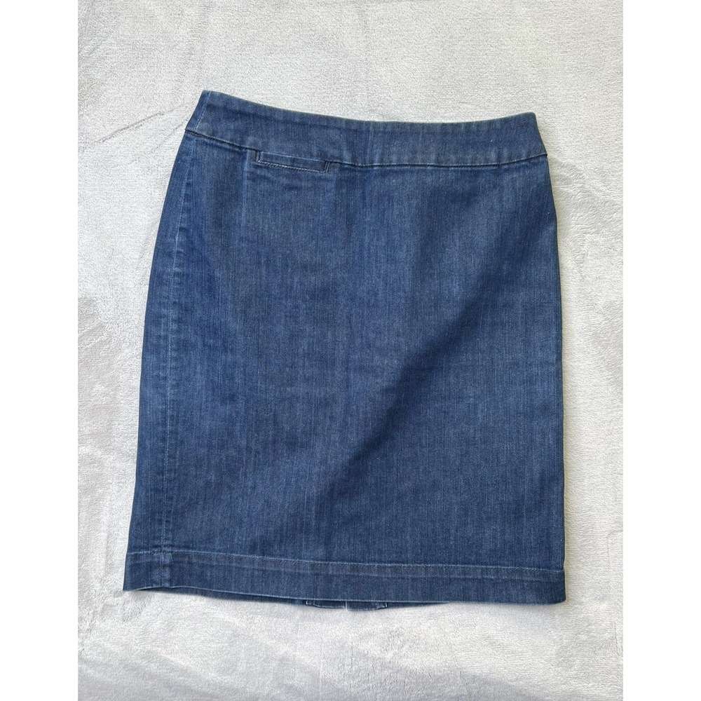Coldwater Creek Denim Jean Skirt Blue Size P8 Pencil Dark Wash Knee‎ Stretch
